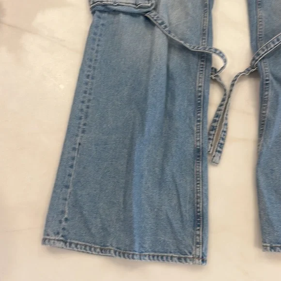ZARA women’s size 8 wide leg cargo style blue jeans boyfriend - Picture 7 of 10